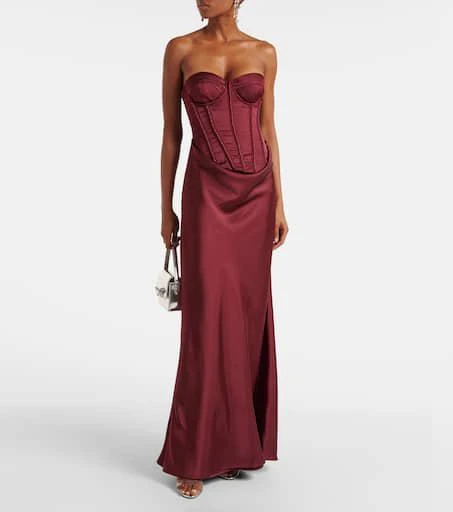 ROTATE Birger Christensen Embellished draped satin corset gown 2
