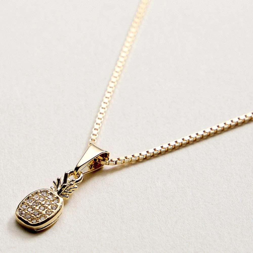FASHNZFAB 18K Gold Filled CZ Stone Paved Pineapple Pendant Necklace