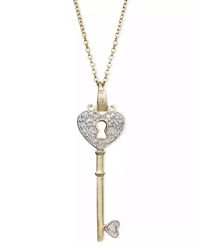 Macy's Diamond Heart Lock Key Pendant Necklace in 18k Gold over Sterling Silver(1/10 ct. t.w.)