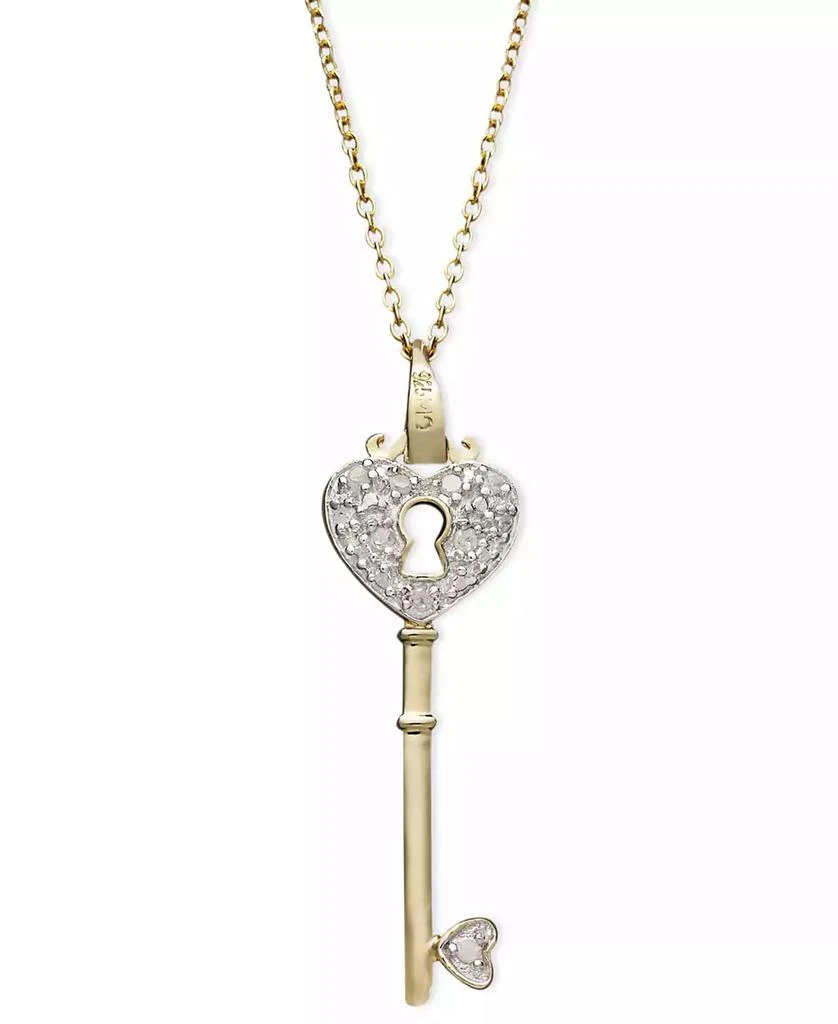 Macy's Diamond Heart Lock Key Pendant Necklace in 18k Gold over Sterling Silver(1/10 ct. t.w.) 1