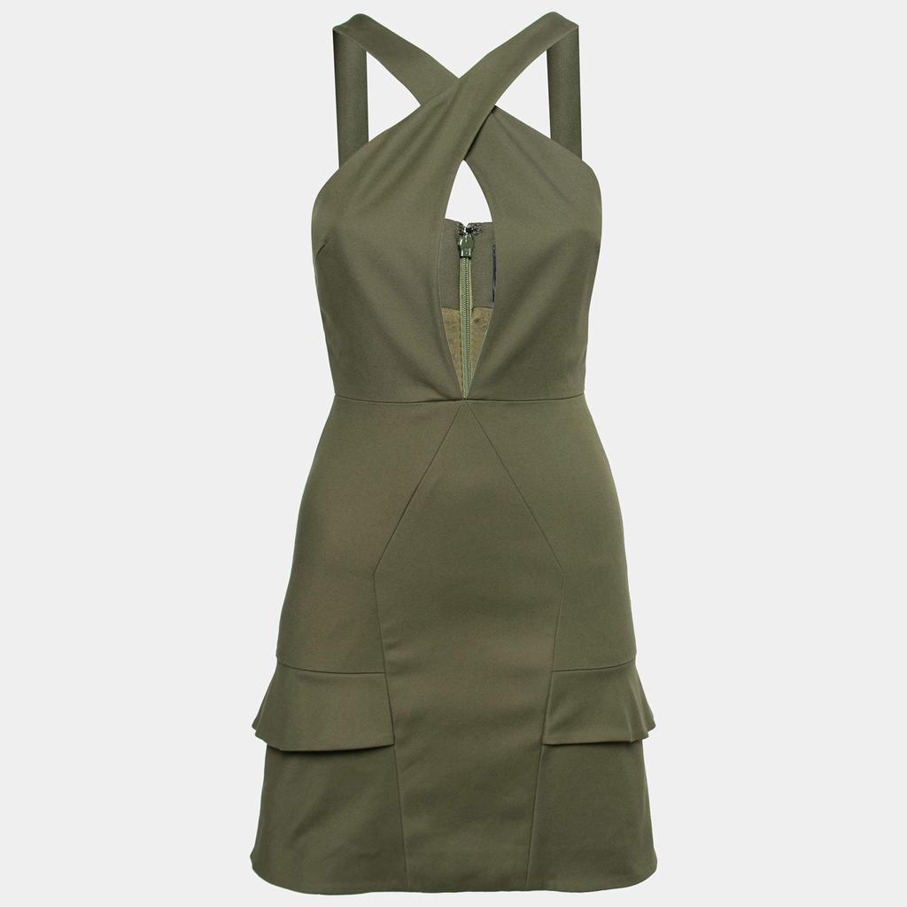 Cushnie et Ochs Cushnie Et Ochs Safari Green Stretch Cotton Keyhole Detail Mini Dress XS