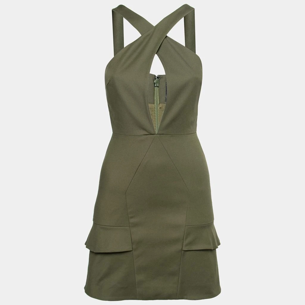 CUSHNIE Cushnie Et Ochs Safari Green Stretch Cotton Keyhole Detail Mini Dress XS 1