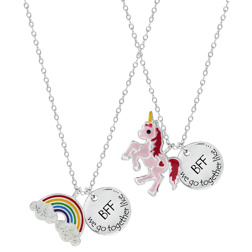 Rhona Sutton Children's  Rainbow Unicorn Best Friends Two Piece Necklace Set in Sterling Silver