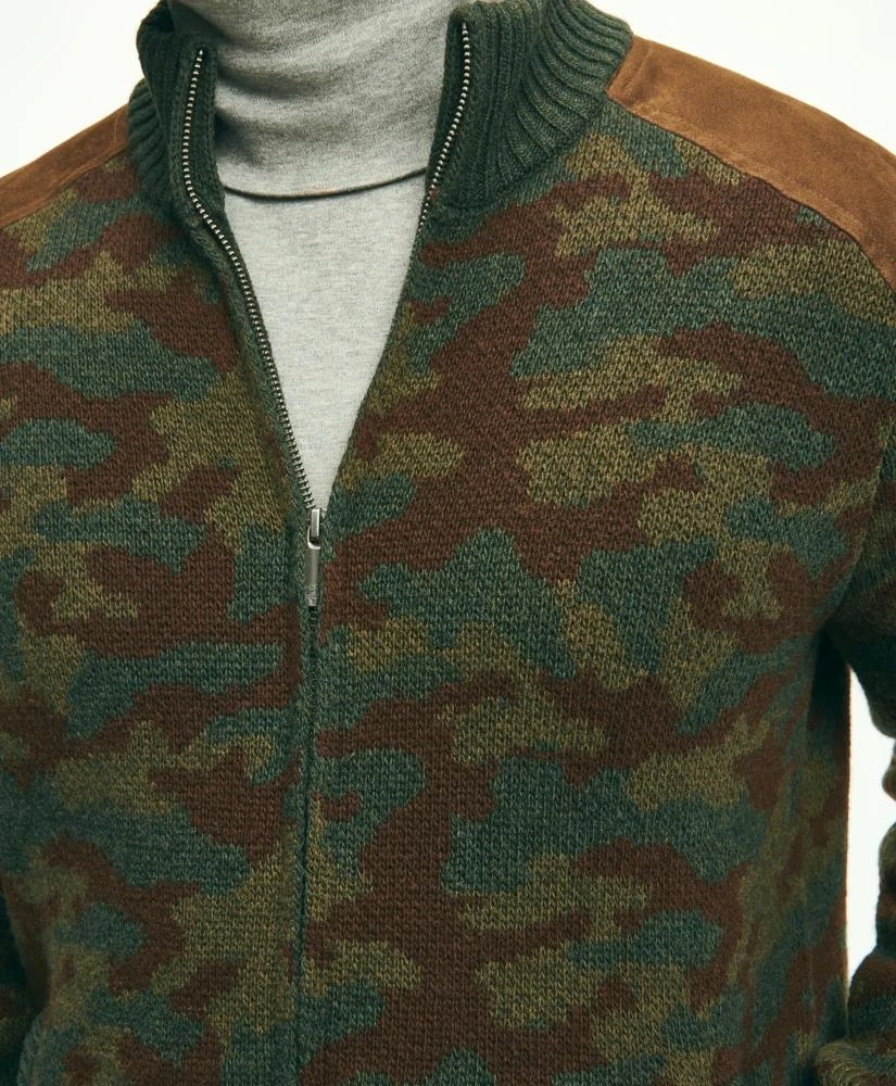 Brooks Brothers Merino Wool Stand Collar Camouflage Zip Cardigan 7