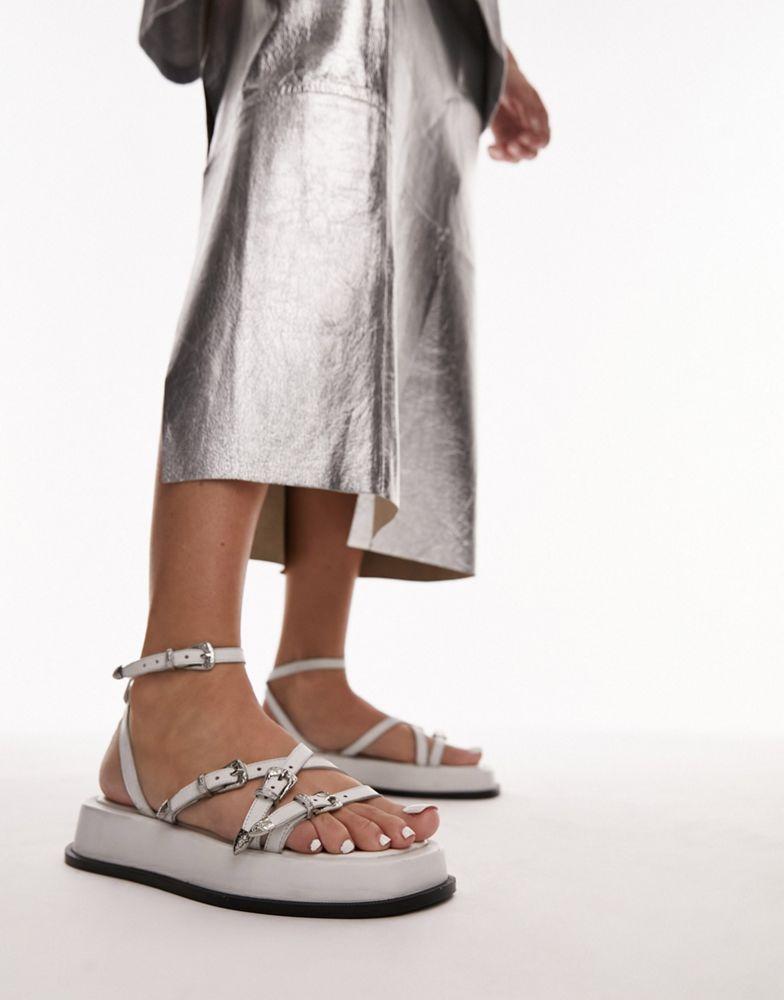 Topshop Topshop Kayla leather strappy sandal with buckle detail in white