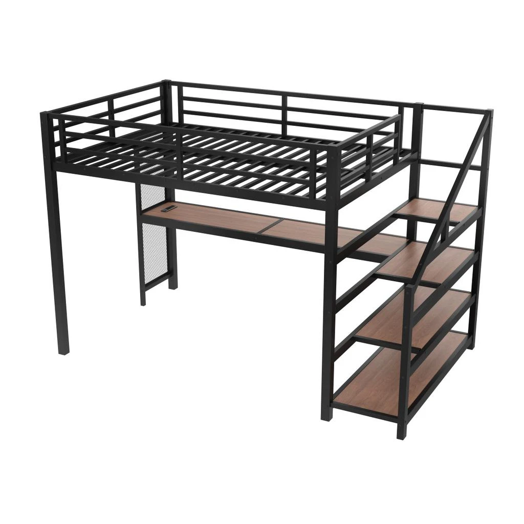 Streamdale Furniture Streamdale Full Loft Bed with Desk, Storage Stairs, LED Lights 
USB Ports, Black 3