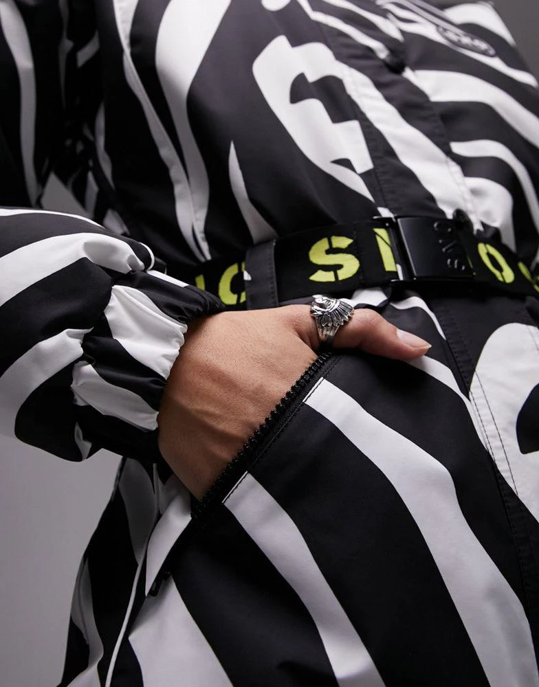Topshop Topshop Sno ski suit with hood and belt in zebra print 7