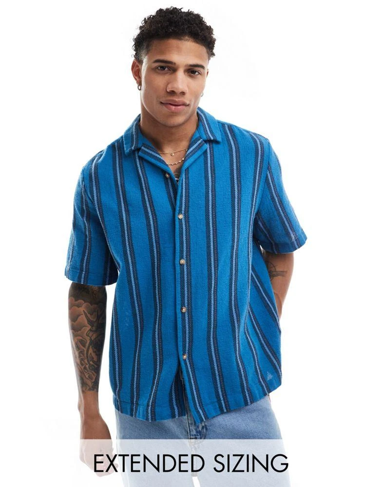 ASOS ASOS DESIGN boxy relaxed revere shirt in blue basket stripe 1