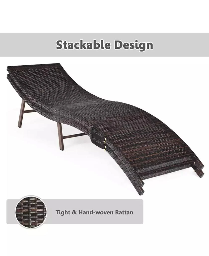 Gymax Set of 2 Folding Wicker Chaise Portable Lounge Chair w/ Double Sided Cushion 8