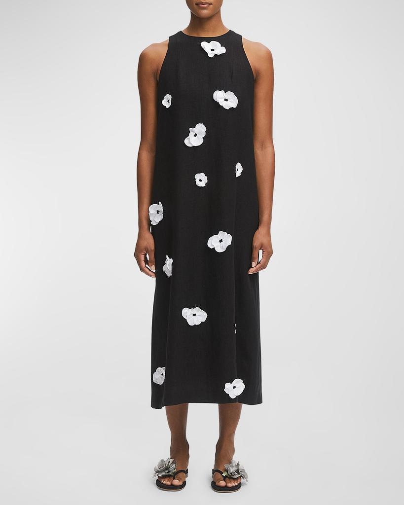 Sleeper The Bloom Floral Applique Linen Midi Dress
