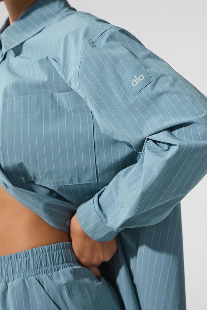 Alo Pinstripe Daylight Button Down Long Sleeve - Dark Celestial Blue/White 4