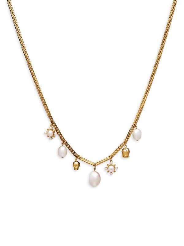 AWE INSPIRED ​14K Gold Vermeil, Freshwater Pearl & Diamond Choker Necklace