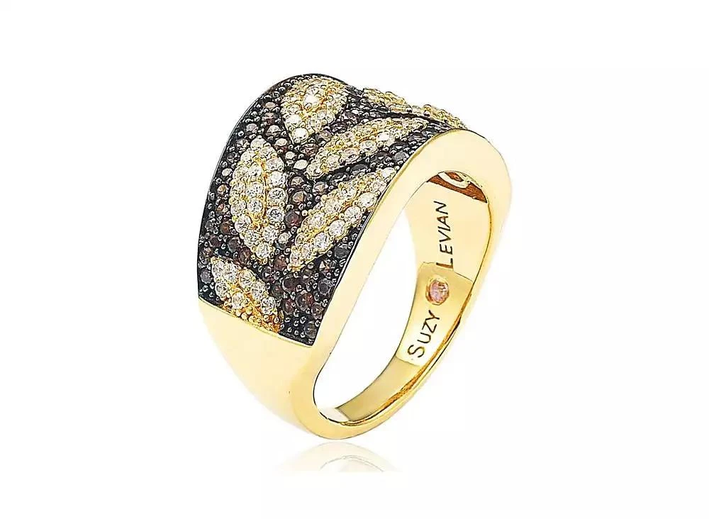 Suzy Levian New York Suzy Levian Sterling Silver Cubic Zirconia Brown and White Leaf Ring 3