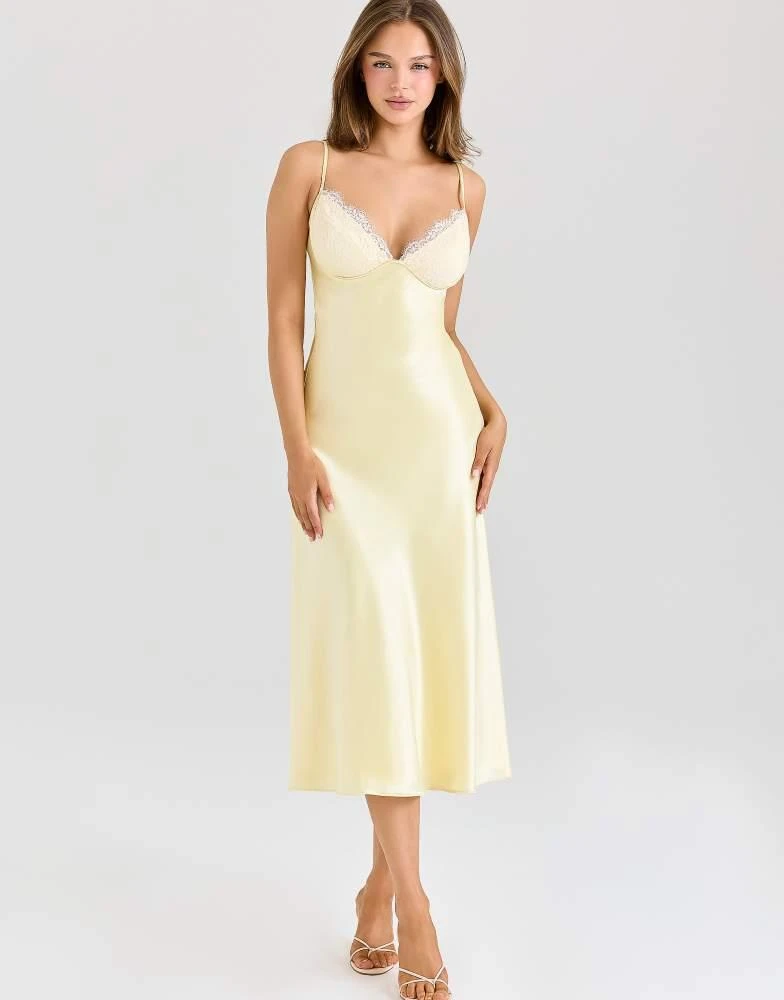 House of CB House of CB Felicity butter yellow satin bias cut midi dress in butter yellow 1