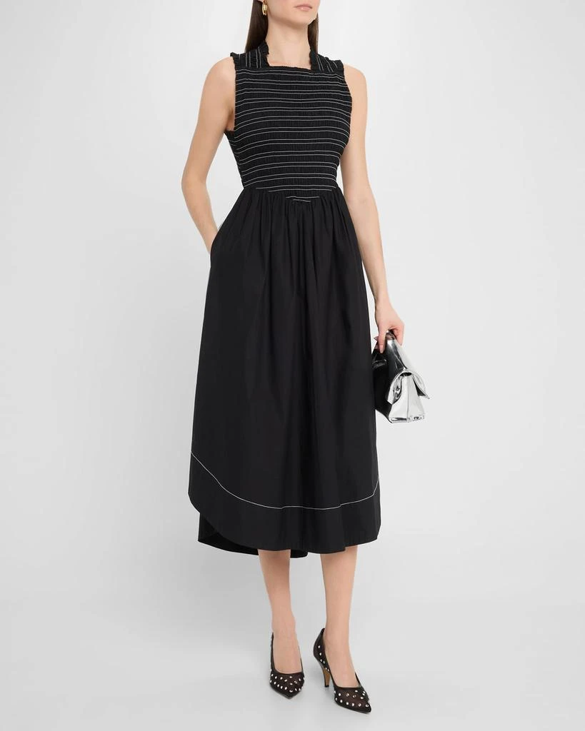 Ganni Smocked Stretch Cotton Sleeveless Midi Dress 2