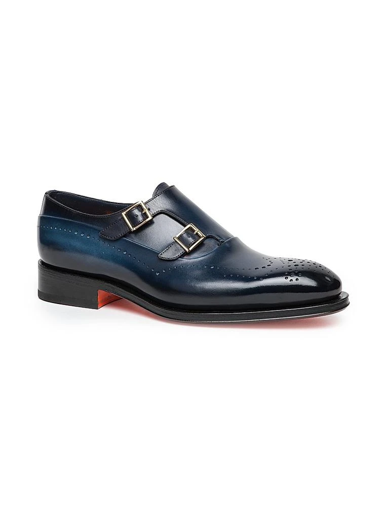 Santoni Carter Monk Strap Leather Brogue Loafers - Business 