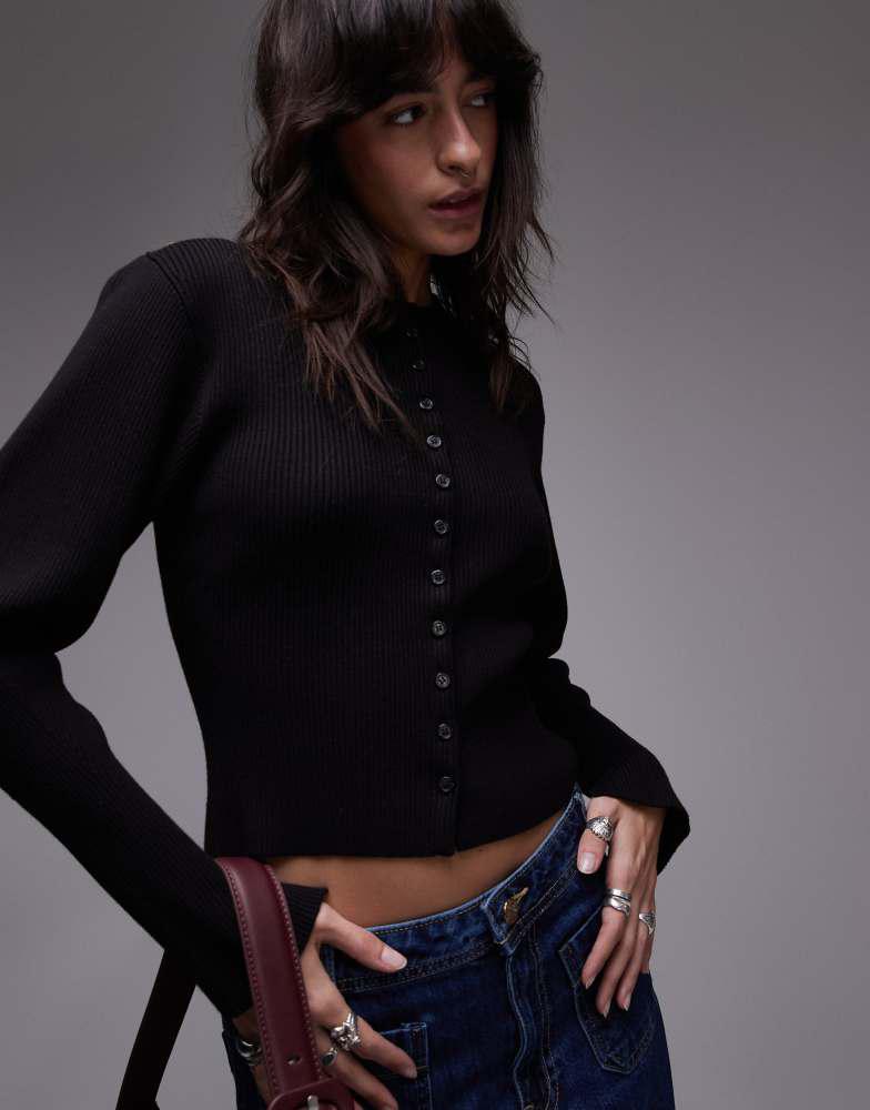 & Other Stories & Other Stories compact cardigan with split cuffs and sculptural sleeves in black