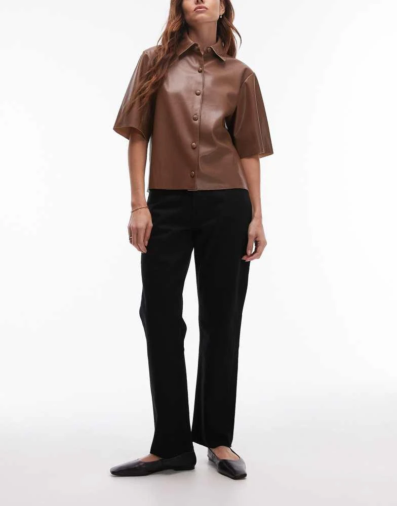 Topshop Topshop mid rise straight cropped jean with raw hems in black