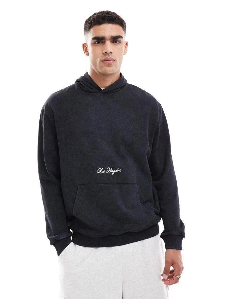 ASOS ASOS DESIGN oversized hoodie with Los Angeles text print in washed black 4