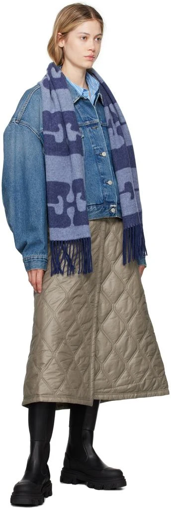 Ganni Navy Narrow Logo Scarf 3