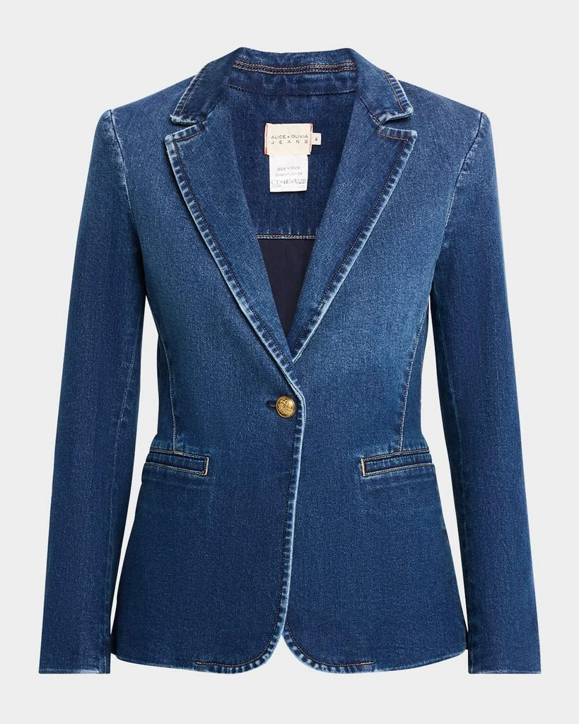 Alice + Olivia Macey Denim Notch-Collar Fitted Blazer 1