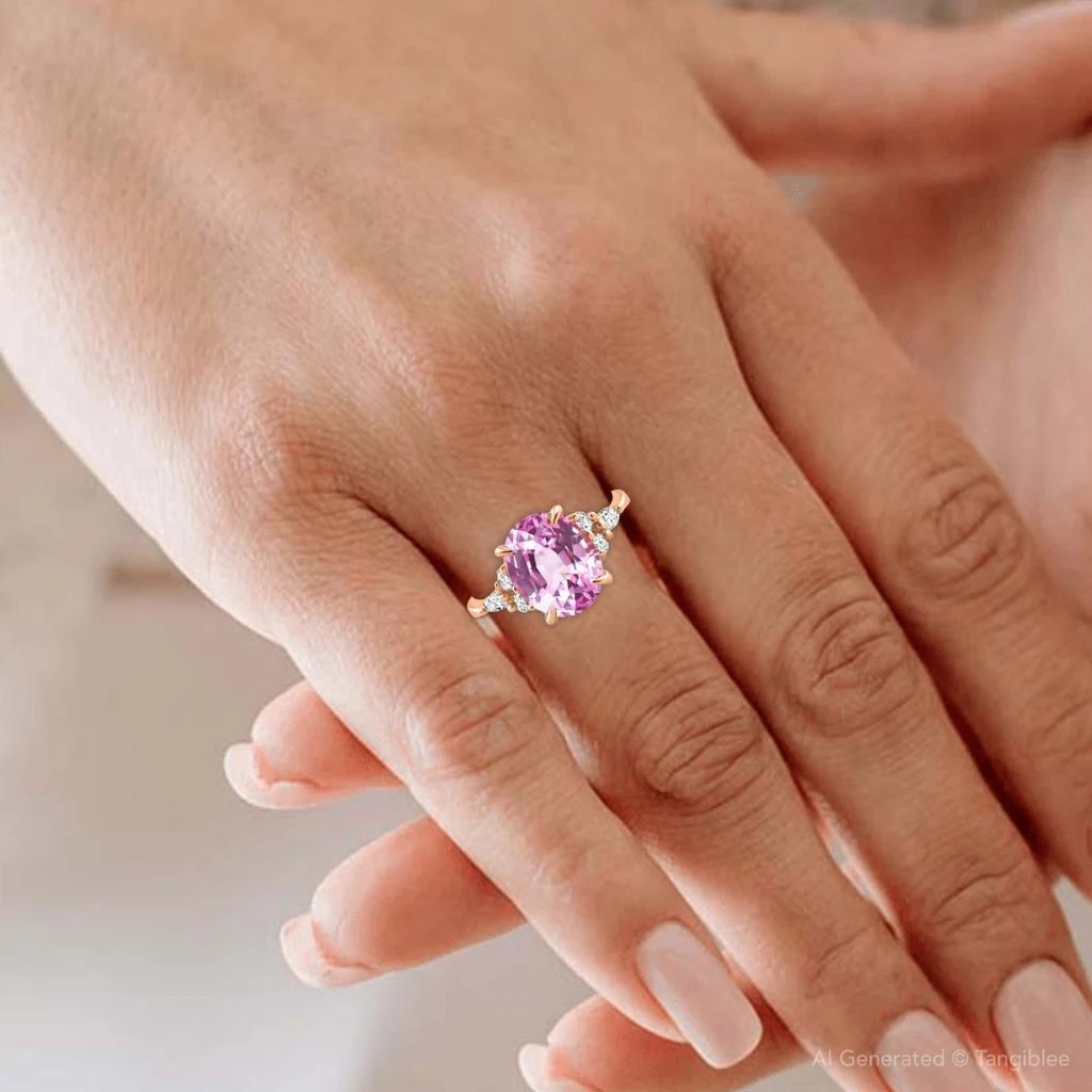Pompeii3 5Ct TW Oval Pink Sapphire 
Diamong Ring 14k Rose Gold Lab Grown Size: 7 4