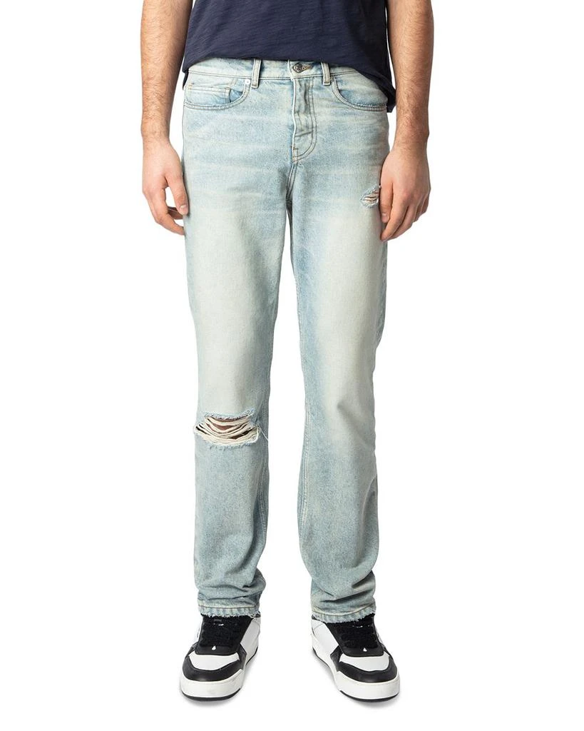 ZADIG & VOLTAIRE John Distressed Straight Fit Jeans in Light Blue 1