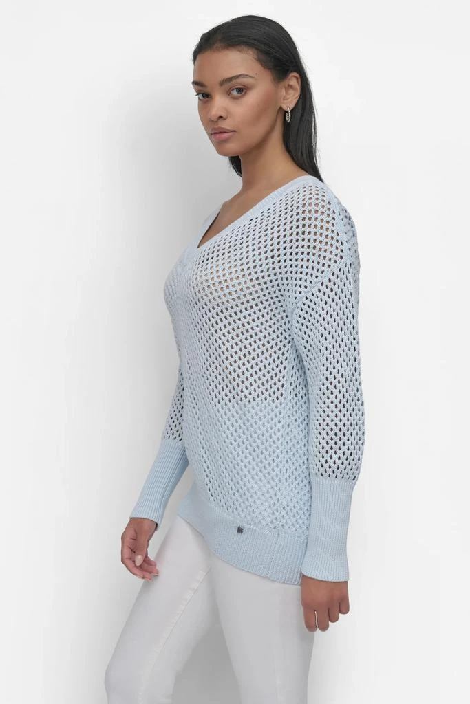 DKNY 3/4 WIDE SLEEVE CREW NECKOPEN POINTELLE STITCH 3