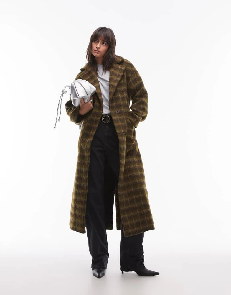 Topshop Topshop brushed check formal coat in multi 2