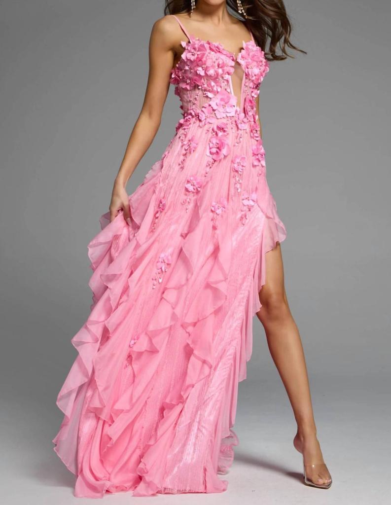 Jovani Jovani - Floral Applique Ruffled Gown