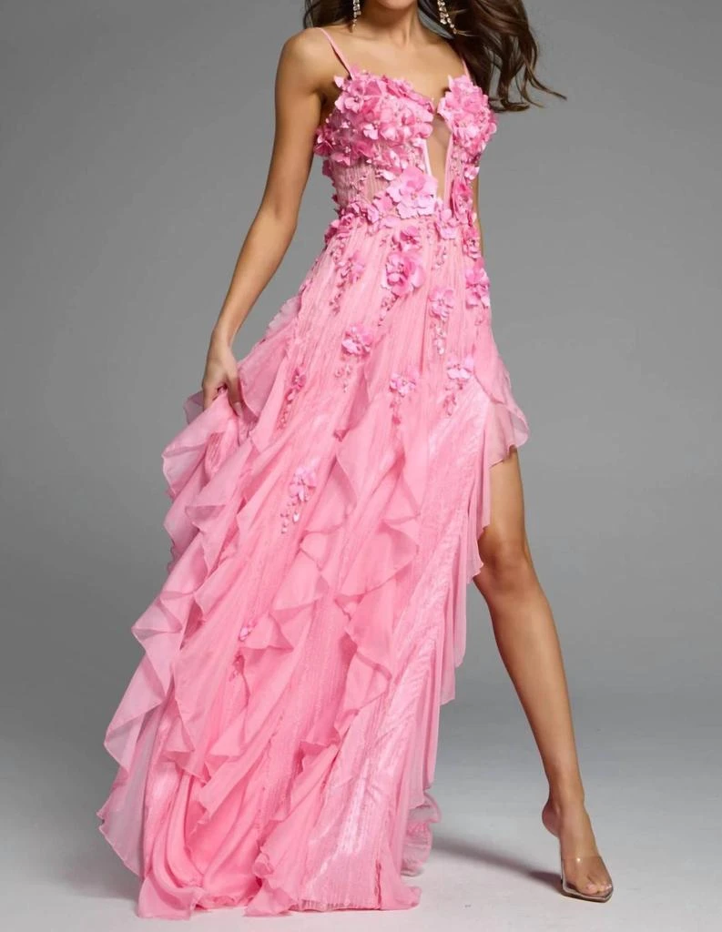 Jovani Jovani - Floral Applique Ruffled Gown 1