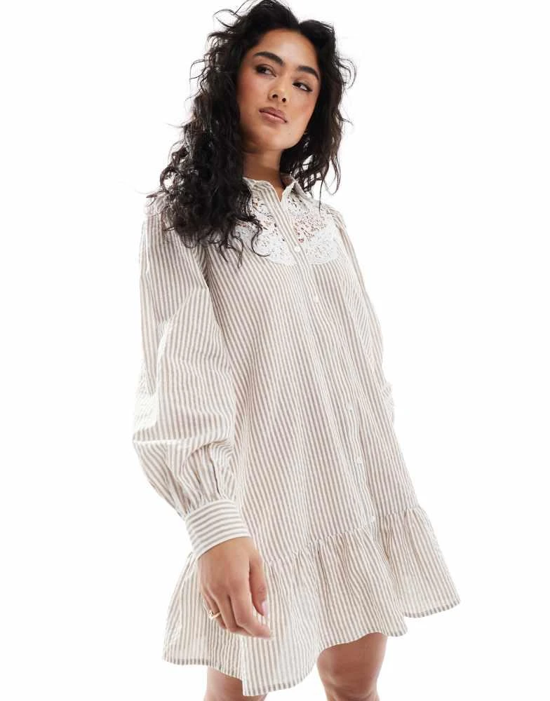 Miss Selfridge Miss Selfridge embroidered detail shirt dress in stripe print