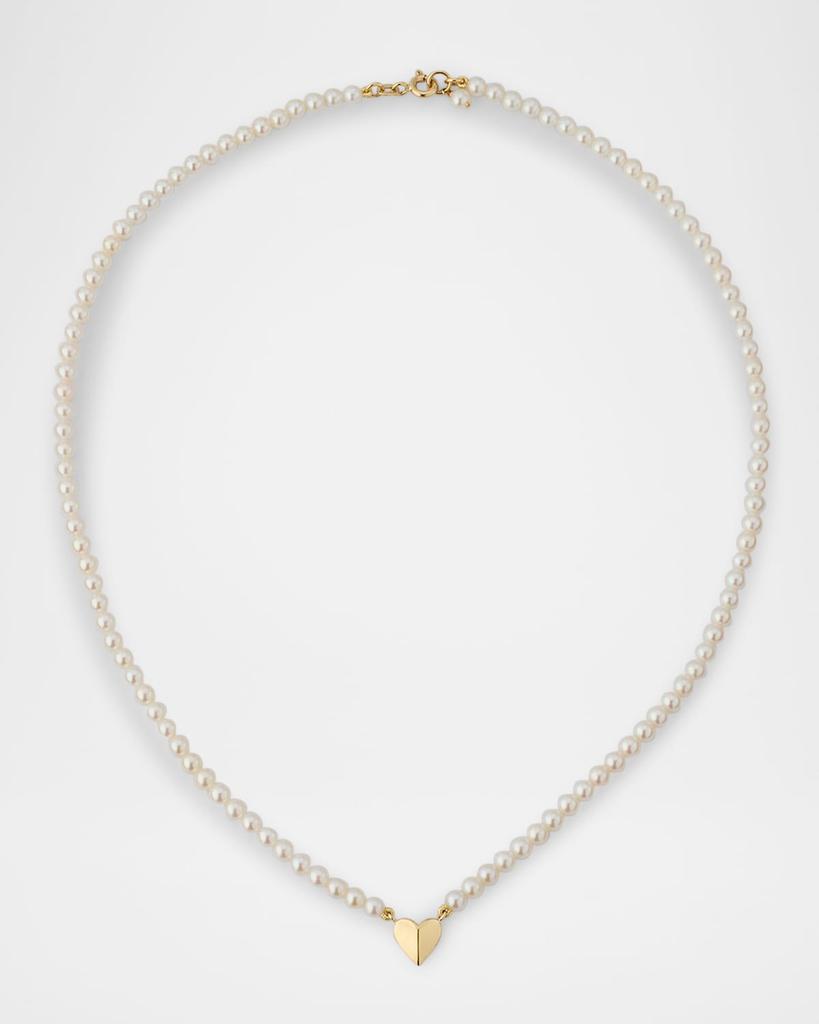 POPPY FINCH Folding Heart Pearl Strand Necklace