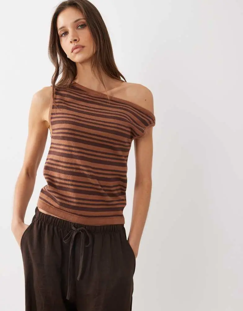 Cotton On Cotton On off shoulder knit top in neutral stripe