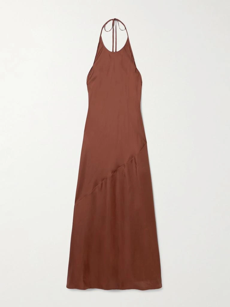 ST. AGNI Silk Satin-twill Halterneck Maxi Dress - Brick
