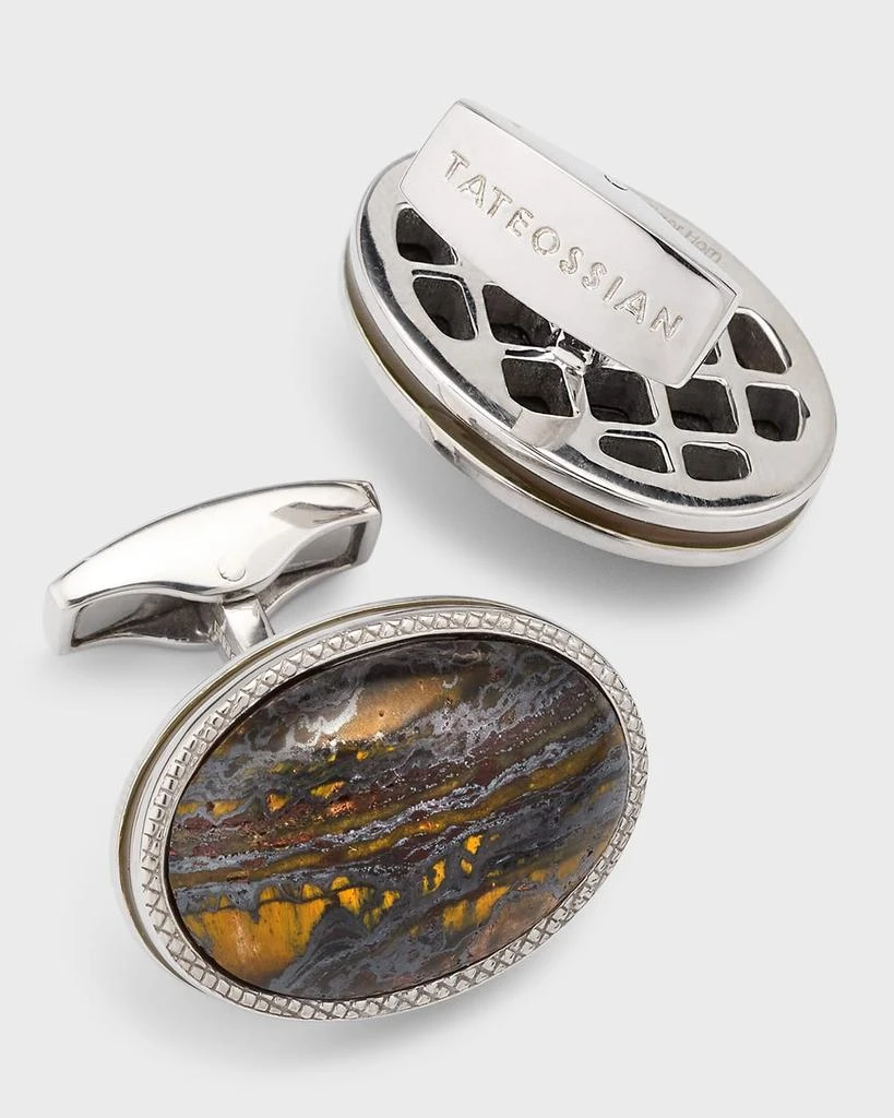 Tateossian Men's Tiger Iron Oval Cufflinks 4