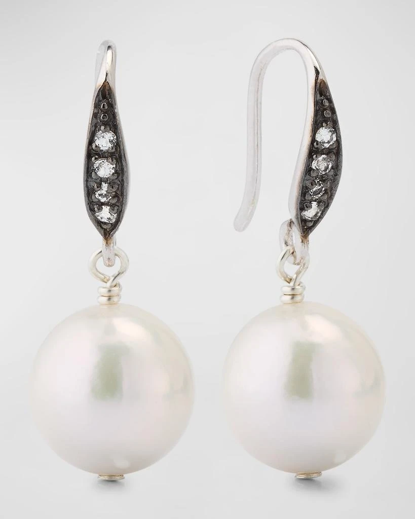 Margo Morrison White Edison Freshwater Pearl Earrings with White Sapphires 1