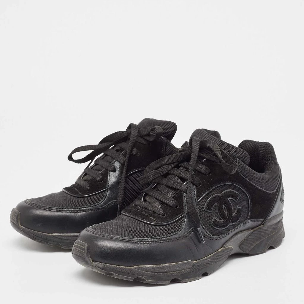 Chanel Chanel Black Mesh and Suede CC Low Top Sneakers Size 37 2