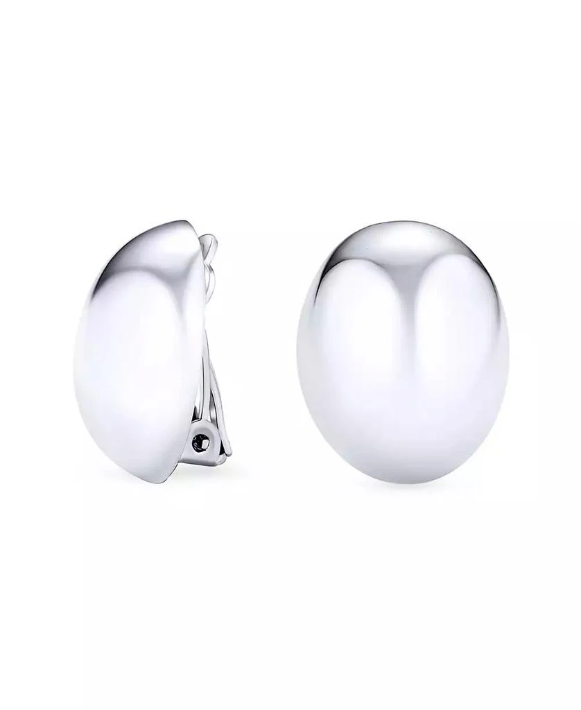 Bling Jewelry Simple Basic Button Style Half Oval Shape Dome Clip On Earrings Non Pierced Ears Sterling Silver Alloy Clip