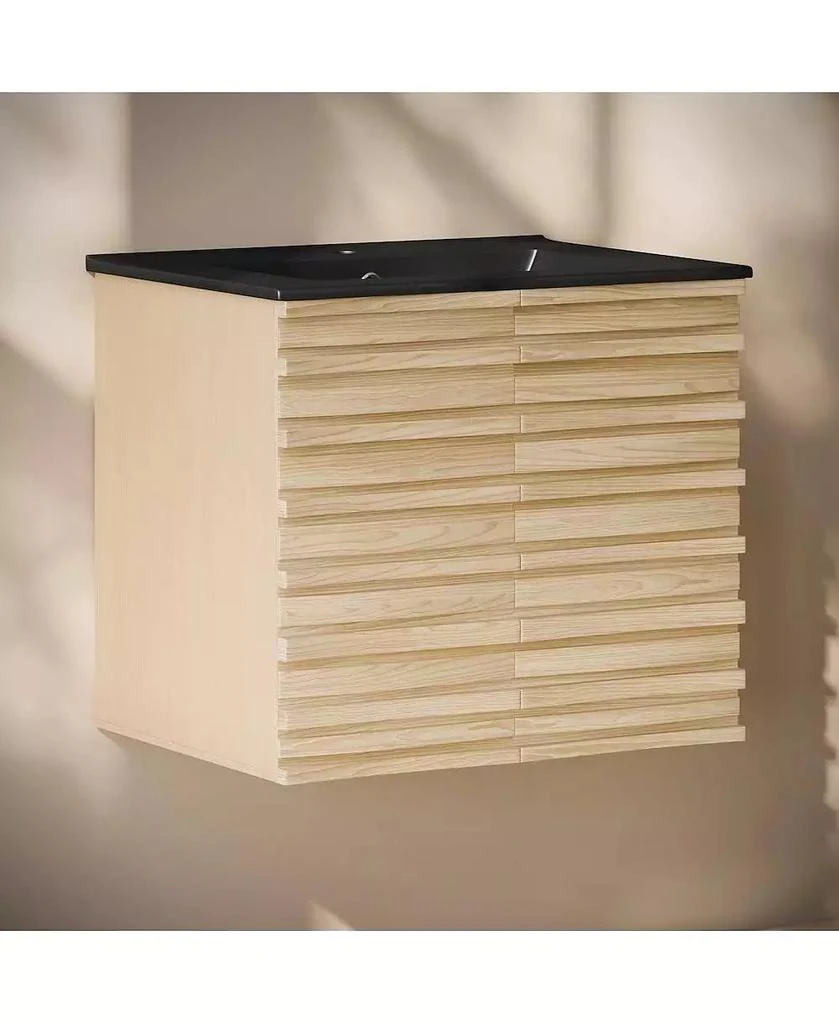 Swiss Madison 24; Wall-Mounted Bathroom Vanity in Natural Oak with Black Sink Top 5