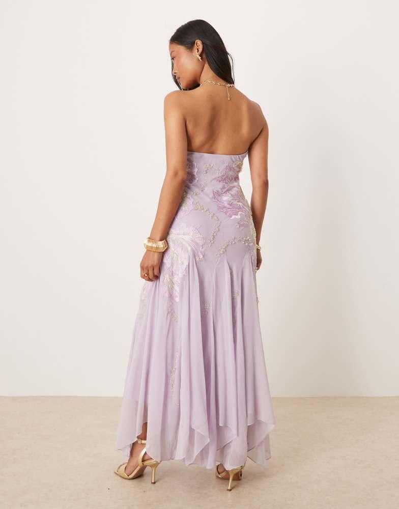 ASOS ASOS DESIGN Petite bandeau floral embellished maxi dress in lavender