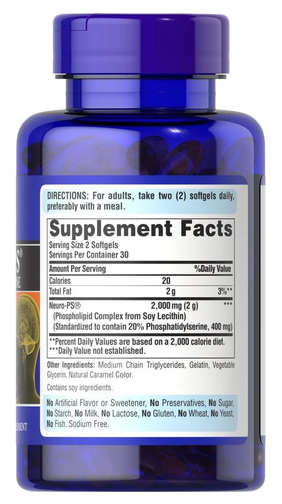 Puritan's Pride Neuro-PS (Phosphatidylserine) 200 mg 60 Softgels 4