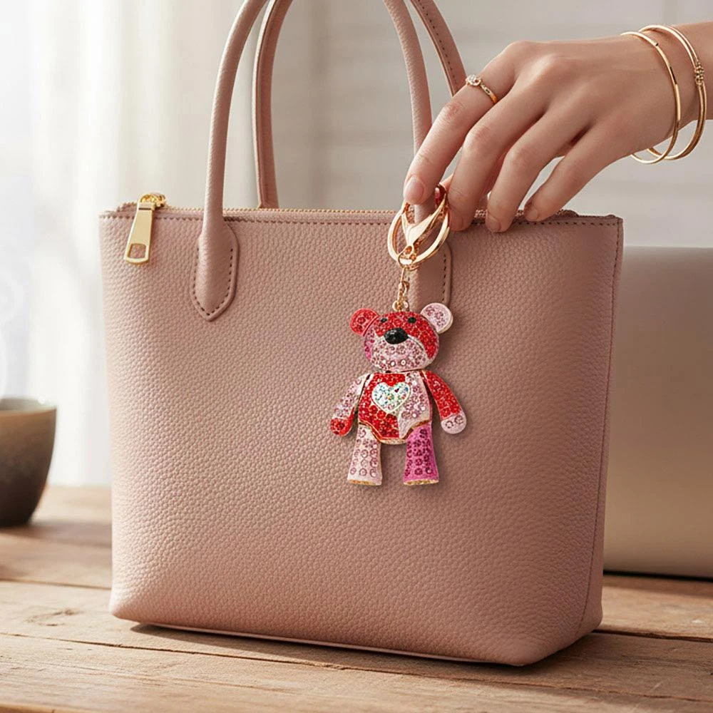 FASHNZFAB Rhinestone Embellished Teddy Bear Keychain Bag Charm 5