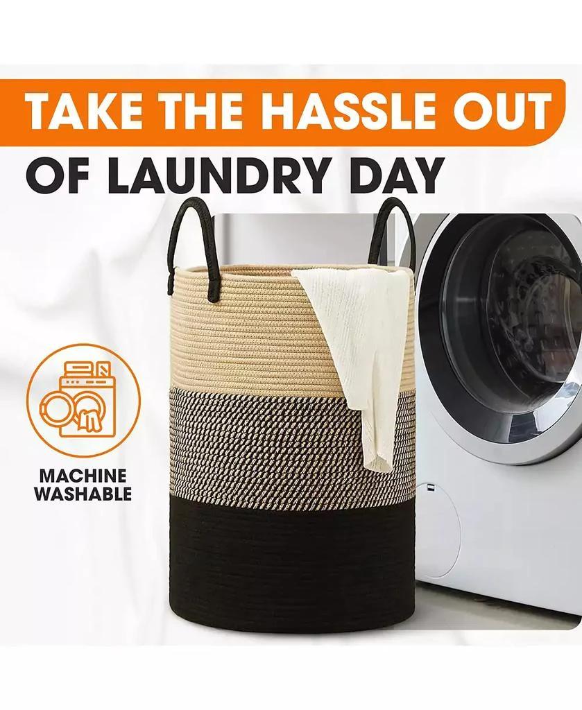 Cheer Collection Large Laundry Hamper (15" x 19.7") - 3 Tone Black/Gray/Tan 7