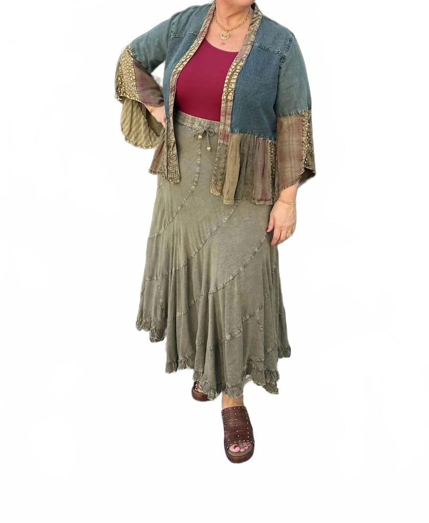 Young Threads Bell Sleeve Patchwork Denim Kimono Shrug In Blue Multi