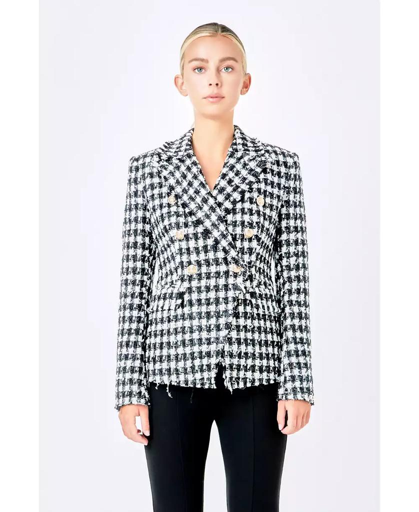 Endless Rose Women's Checked Tweed Blazer