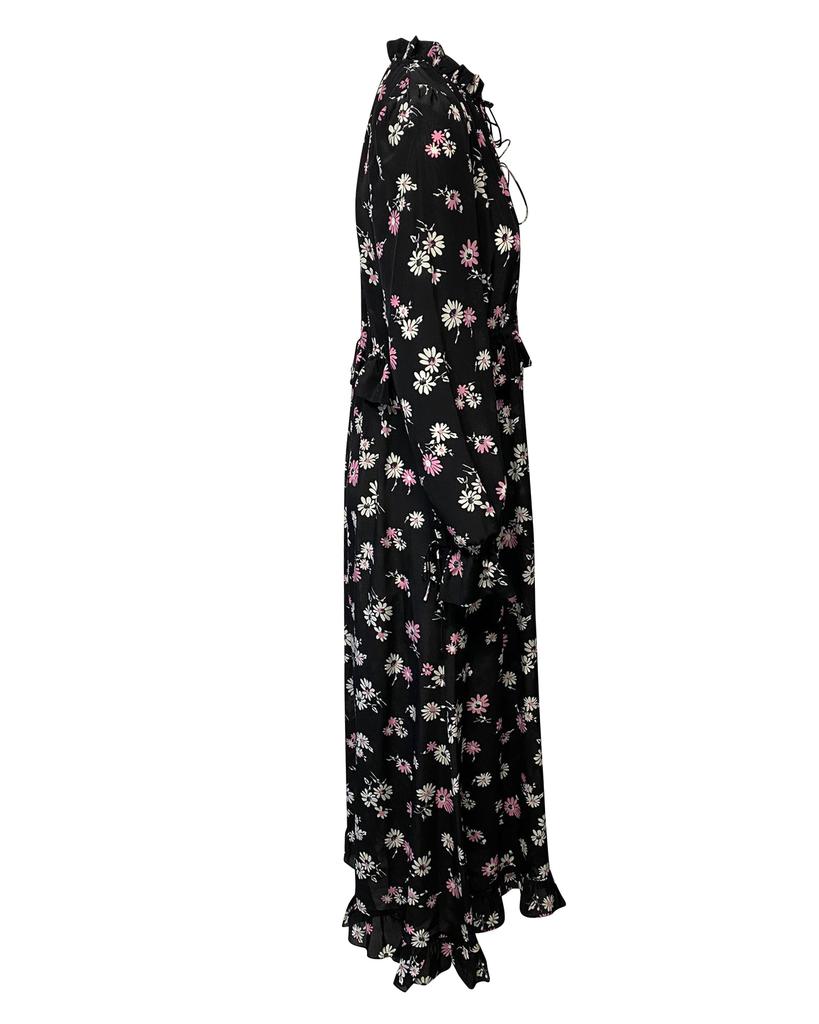 LES RÊVERIES Les Revêries Tie-front Maxi Dress in Floral Print Silk