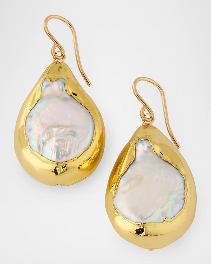 Devon Leigh Freshwater Pearl in Gold Bezel Earrings