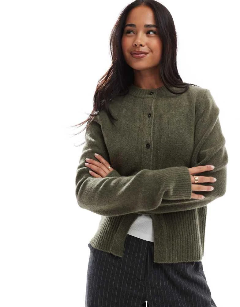 ASOS ASOS DESIGN ribbed hem longline cardigan in khaki 1
