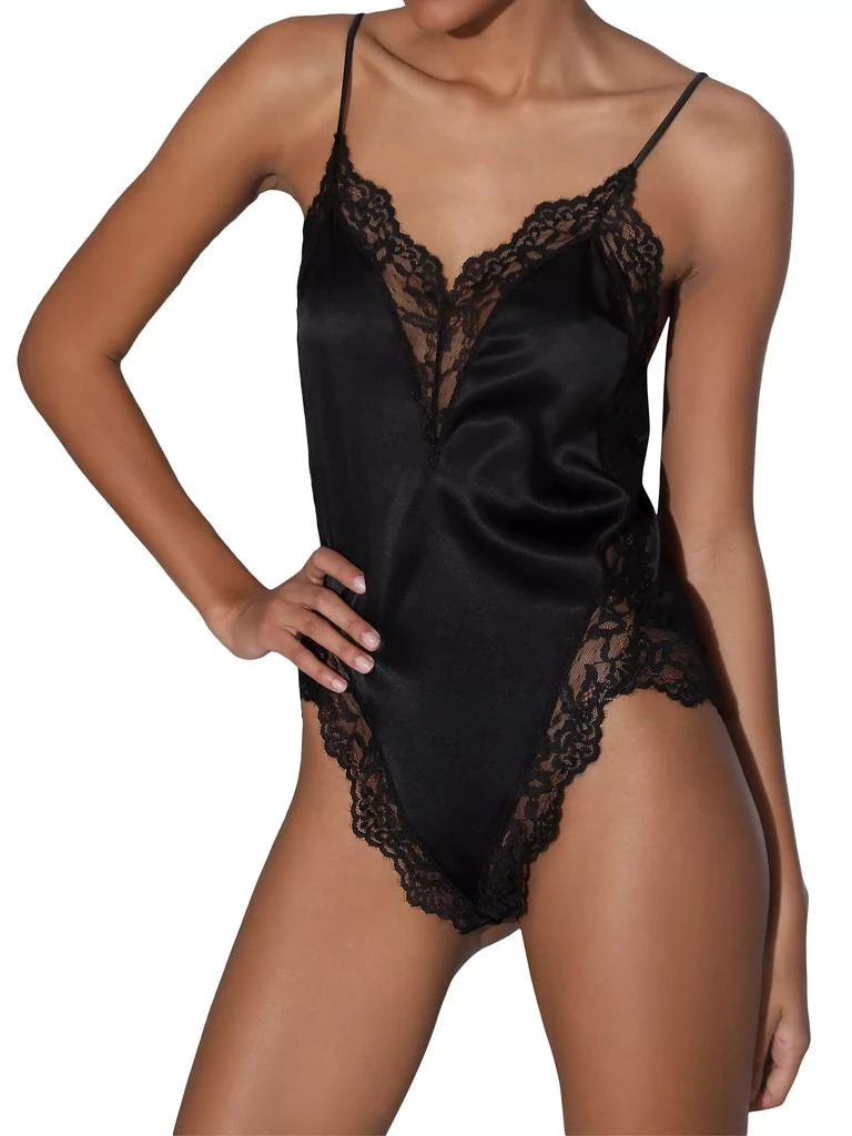 Fleur du Mal Lace-Trim Stretch-Silk Teddy 6